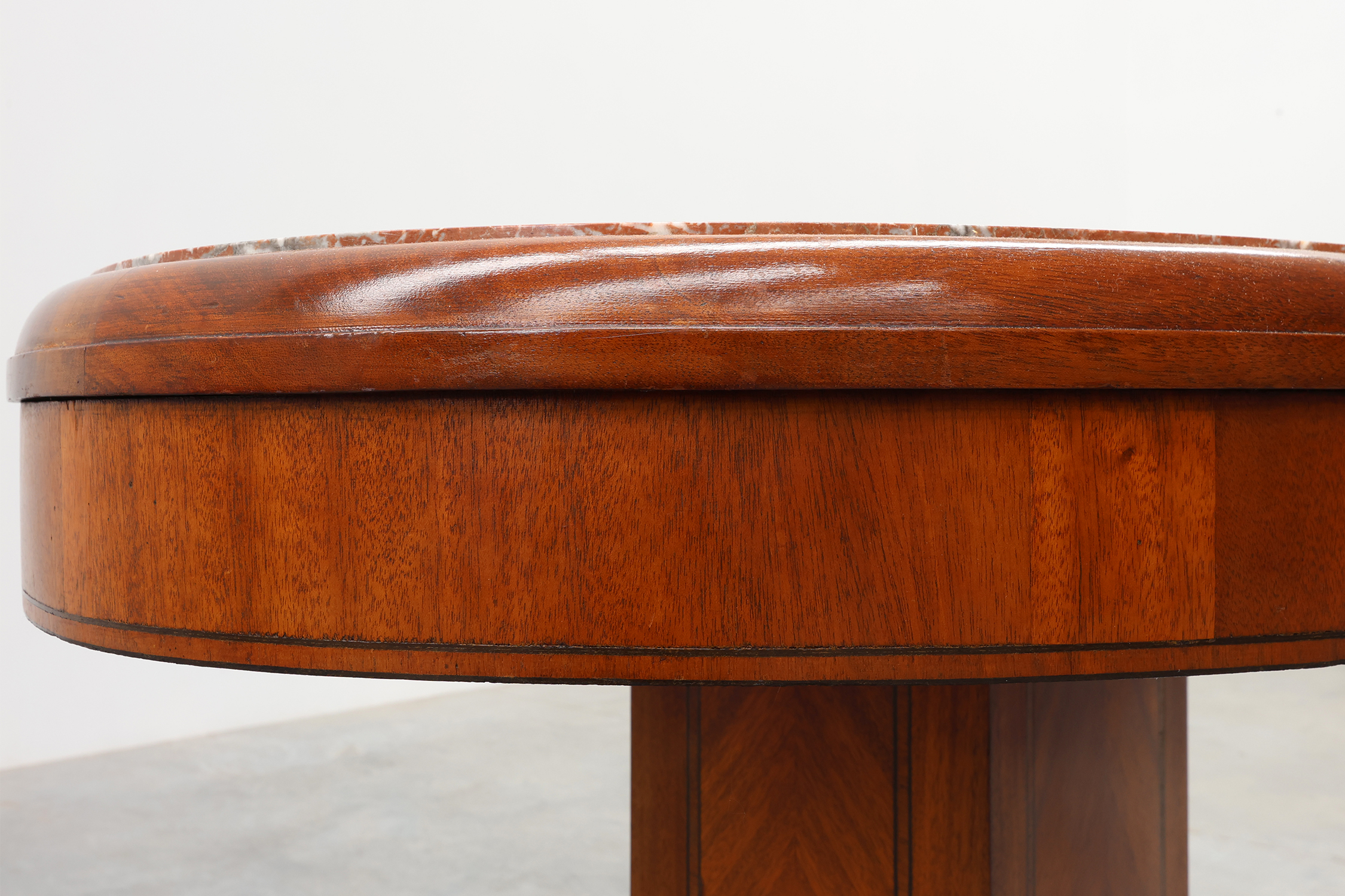 Oval Art Deco Side Table in Walnut with Marble Top by De Coene, Belgium, ca. 1925thumbnail